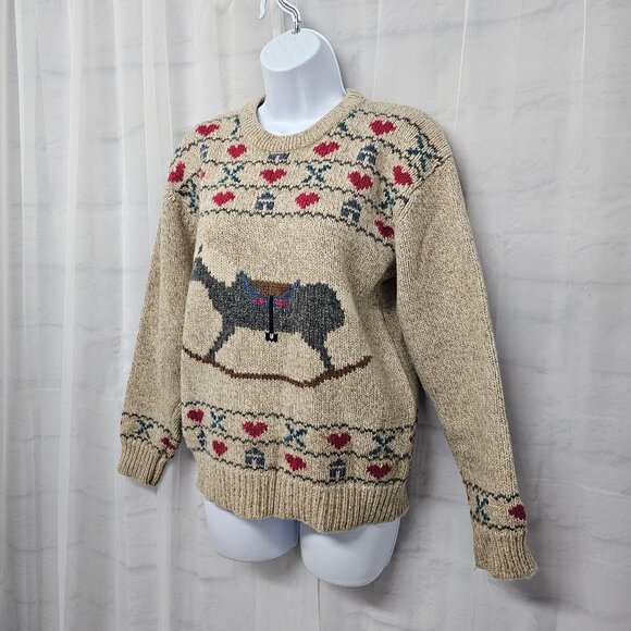 Vintage Eddie Bauer Tan Wool Rocking Horse Sweater Preppy Cabincore M - Picture 6 of 11